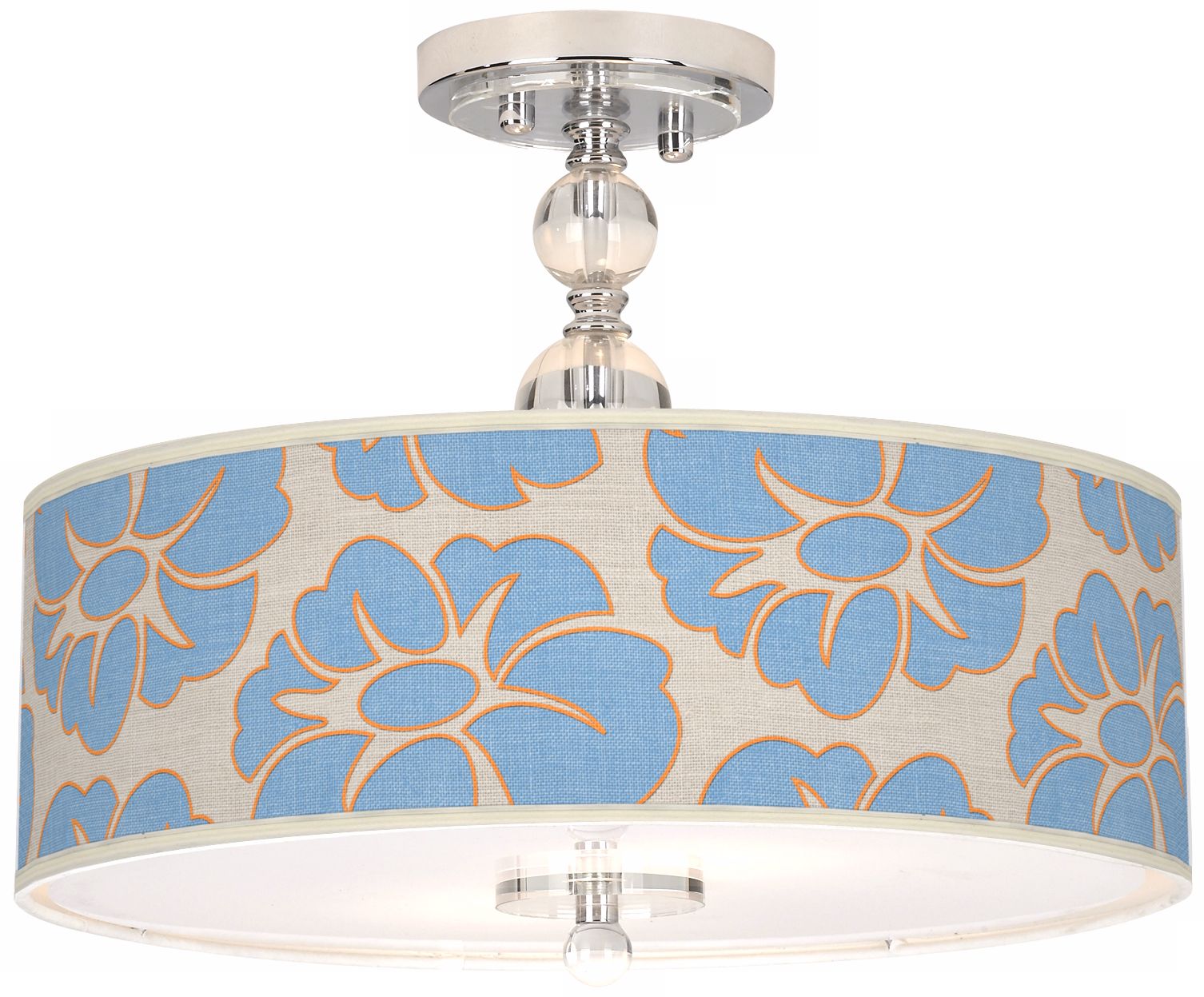 Floral Blue Silhouette Giclee 16" Wide Ceiling Light