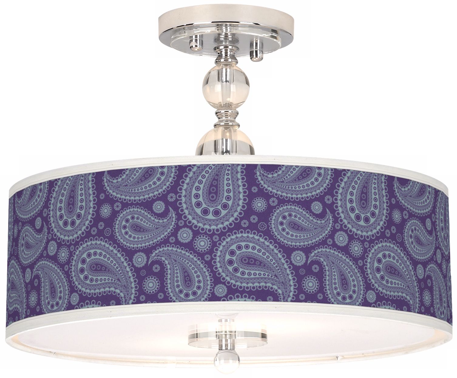 Purple Paisley Linen Giclee 16" Semi-Flush Ceiling Light