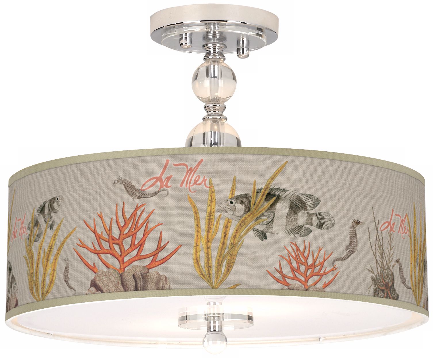 La Mer Coral Giclee 16" Wide Semi-Flush Ceiling Light