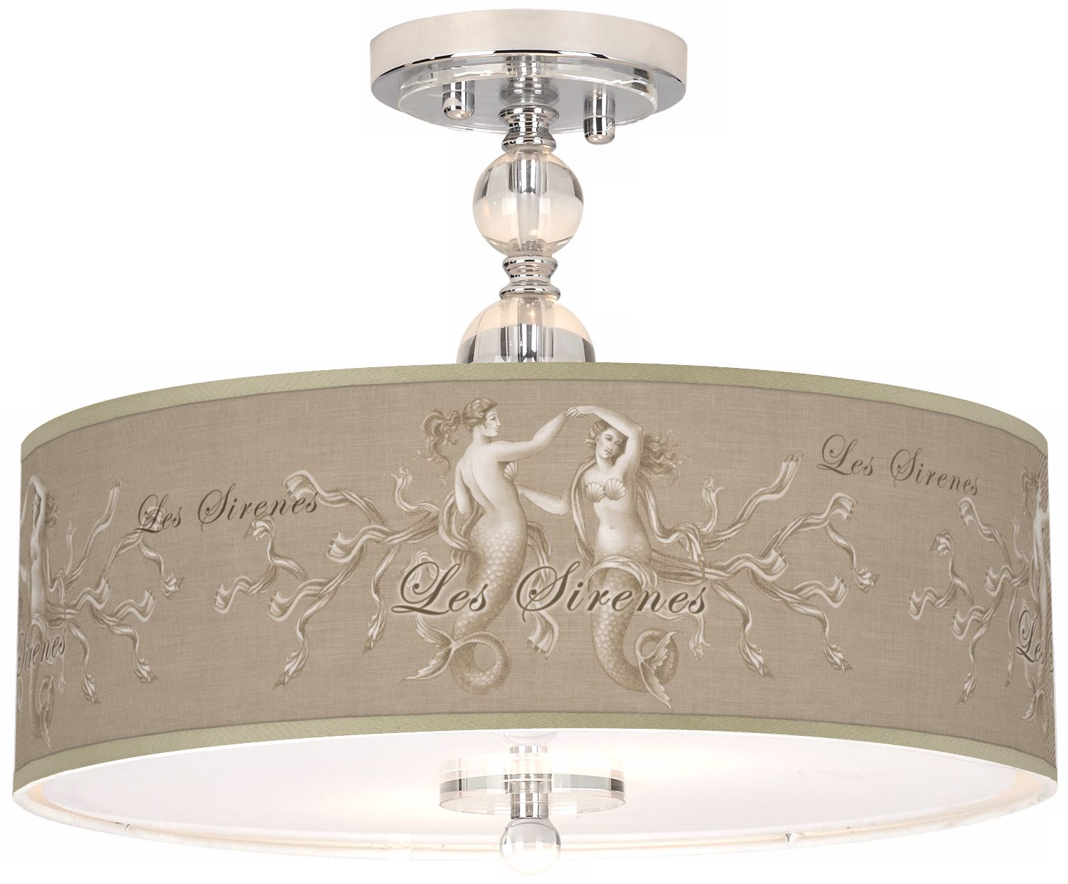 Les Sirenes Natural Giclee 16" Wide Semi-Flush Ceiling Light