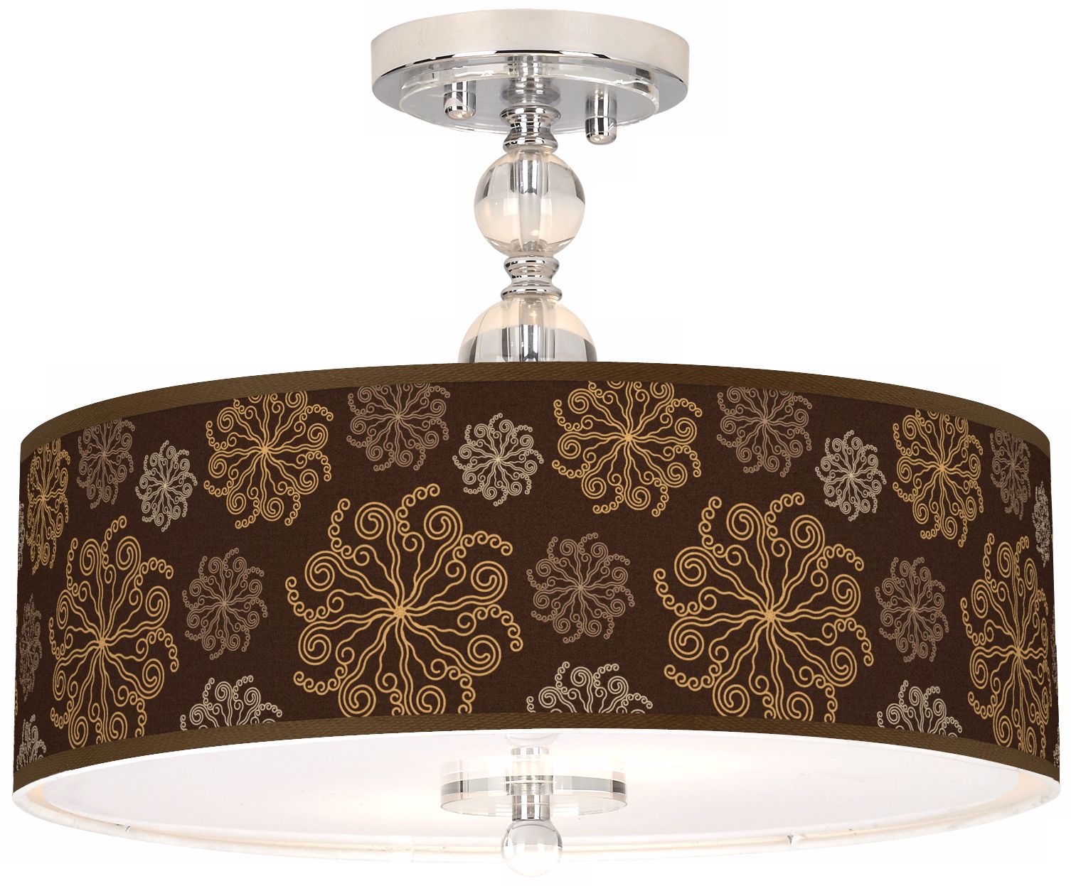 Chocolate Blossom Linen 16" Wide Semi-Flush Ceiling Light
