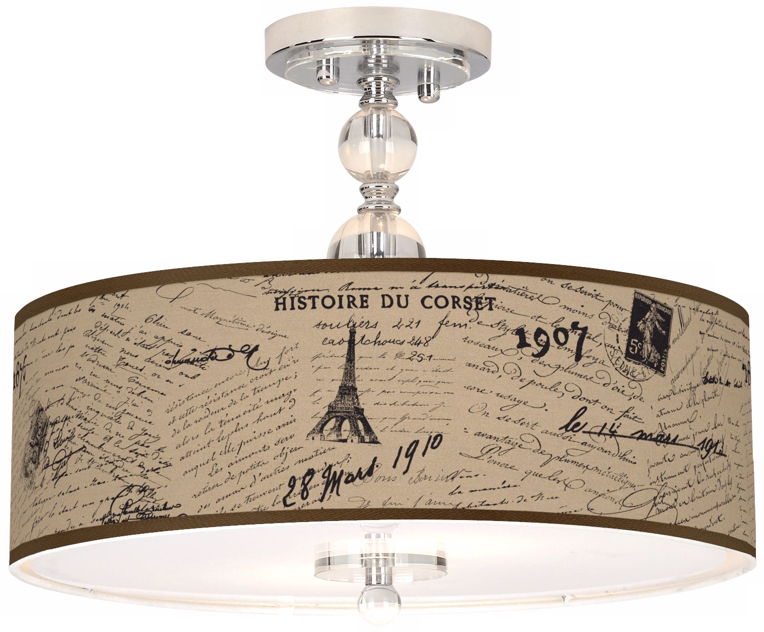 Letters to Paris Linen 16" Wide Semi-Flush Ceiling Light