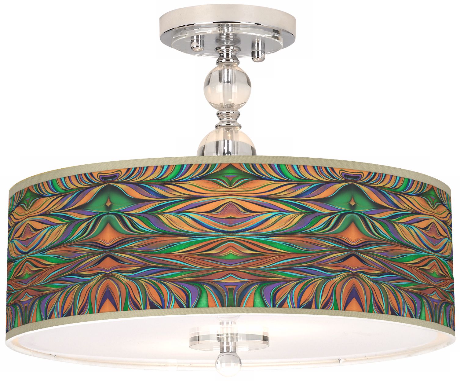 Exotic Peacock Giclee 16" Wide Semi-Flush Ceiling Light