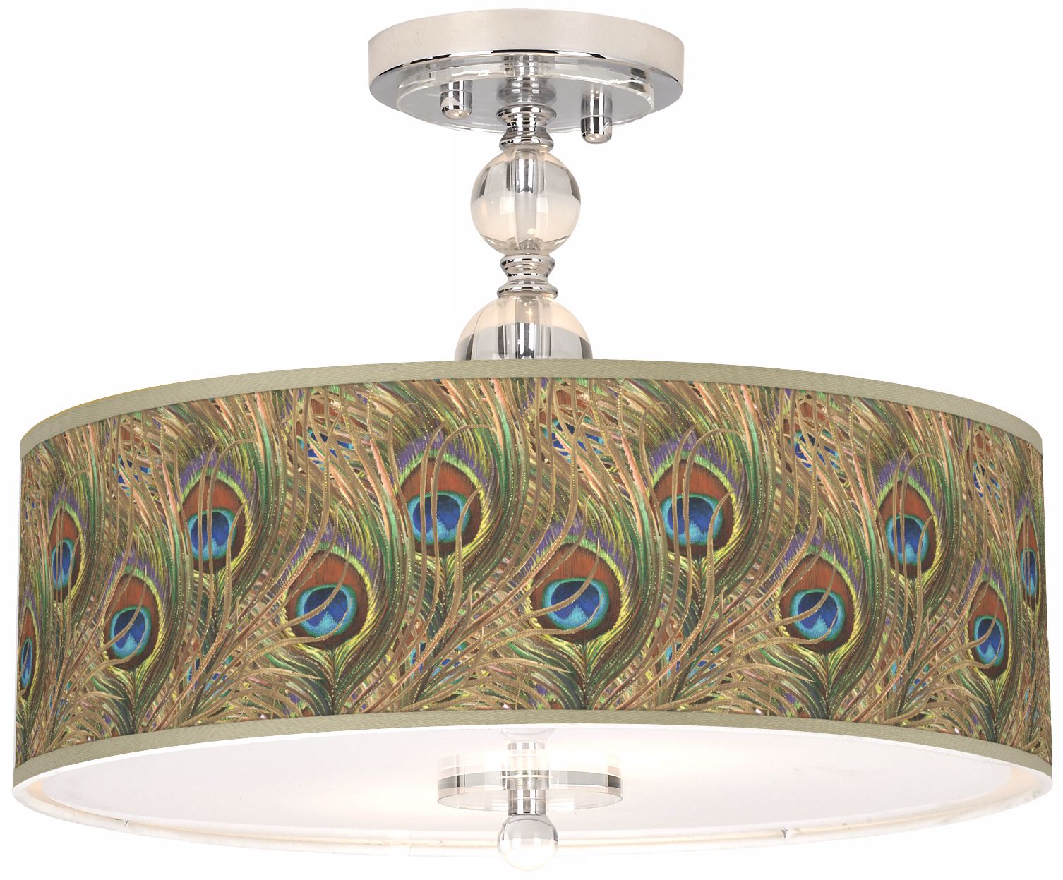 Iridescent Feather Giclee 16" Wide Semi-Flush Ceiling Light