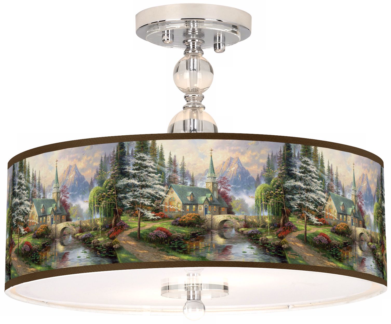 Thomas Kinkade Dogwood Chapel 16" Ceiling Light