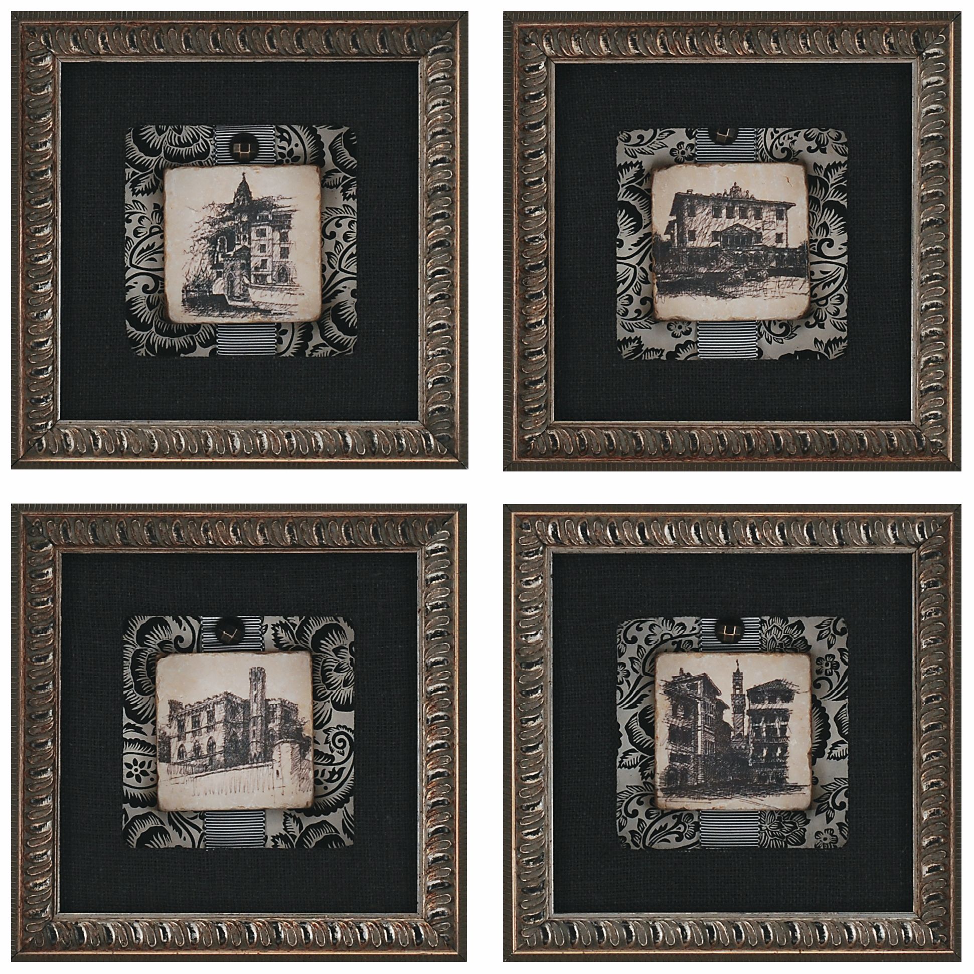 Set of 4 Estate Tiles  Mixed Media Wall Art