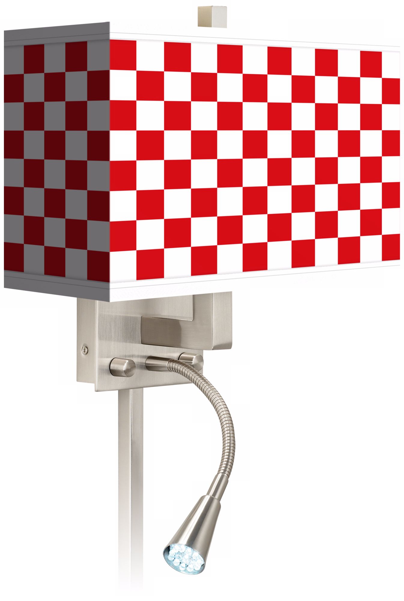 Checkered Red Giclee LED Reading Light Plug-In Sconce