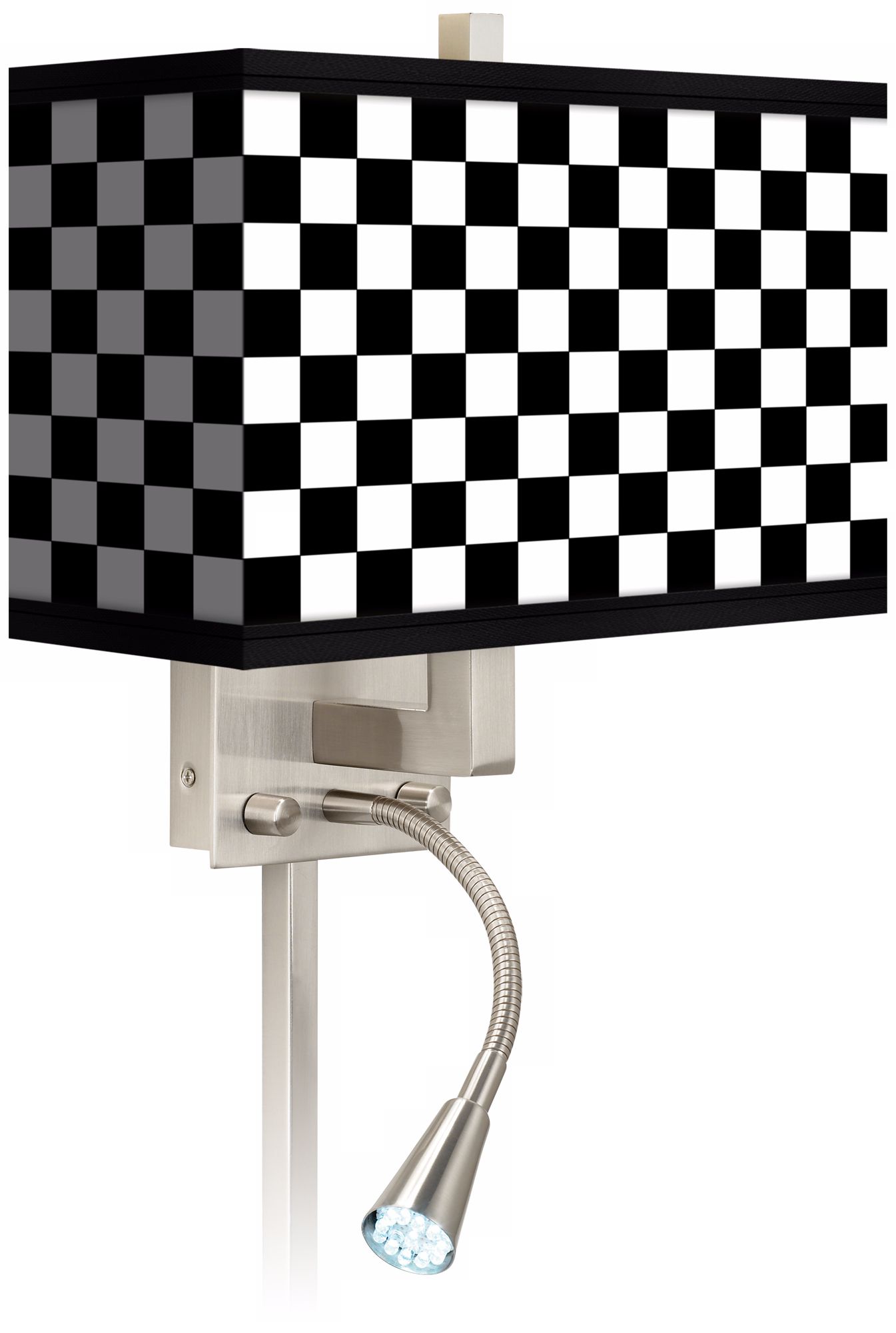 Checkered Black Giclee LED Reading Light Plug-In Sconce