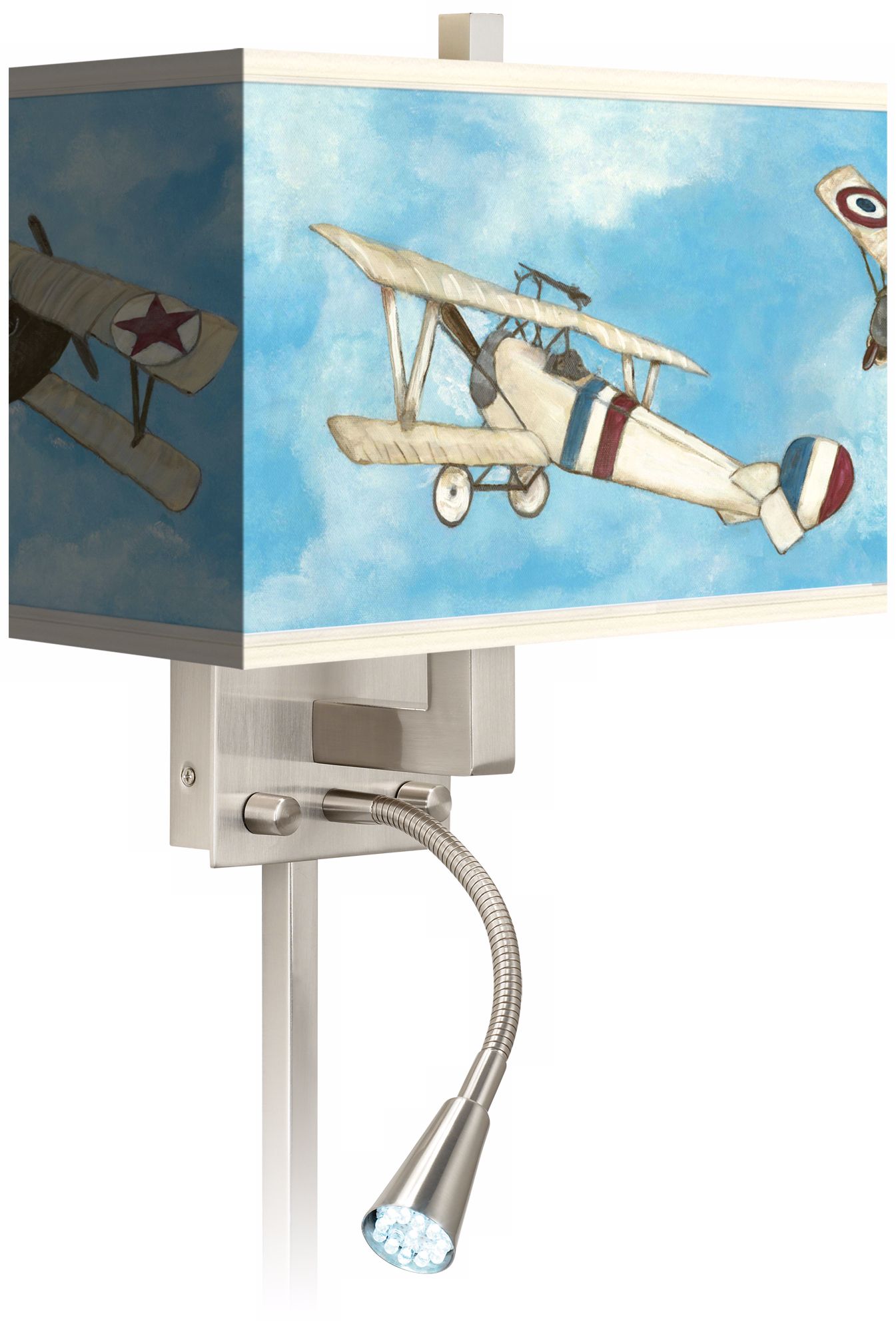 Bi-Plane Flyers Giclee LED Reading Light Plug-In Sconce