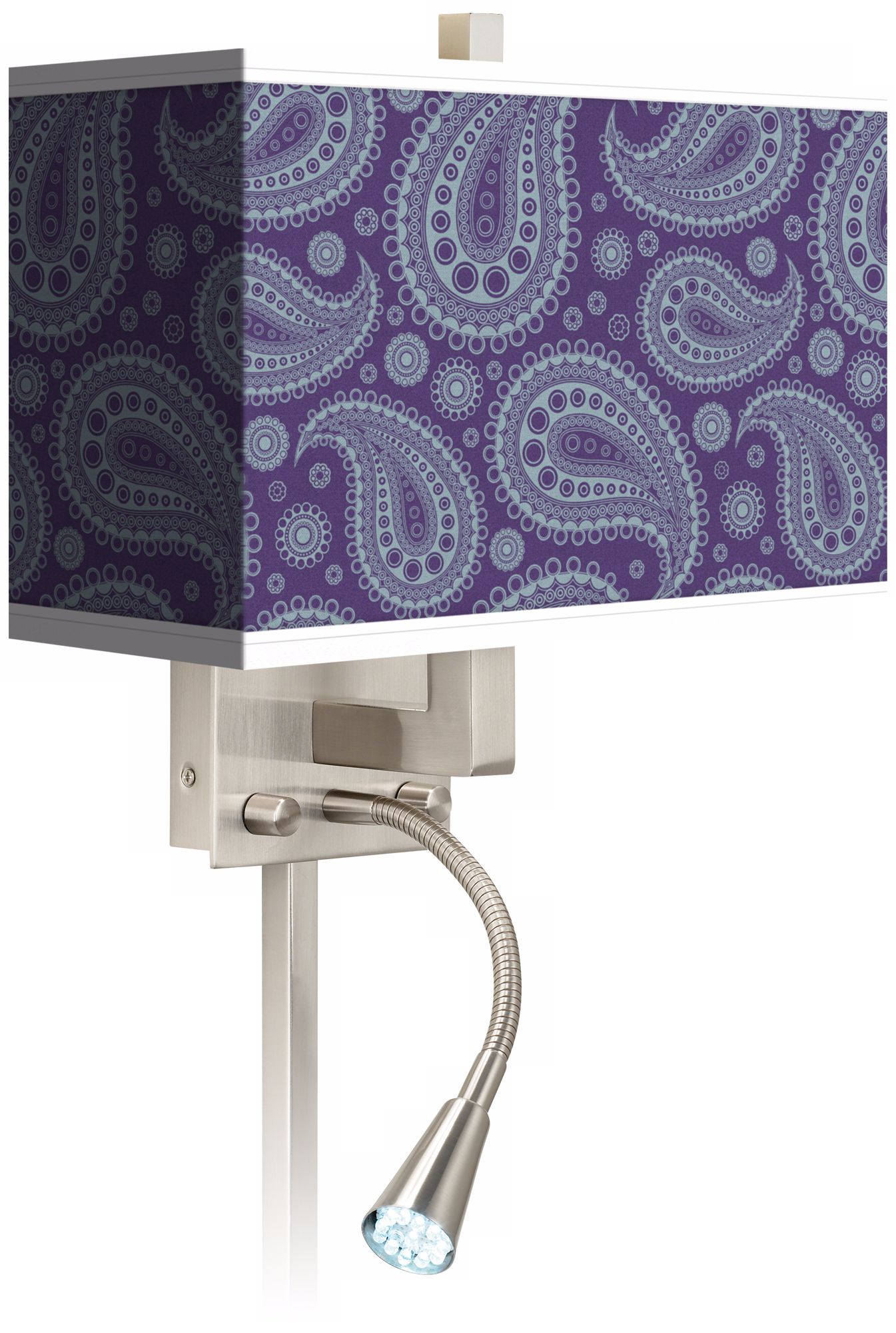 Purple Paisley Linen Giclee LED Reading Light Plug-In Sconce