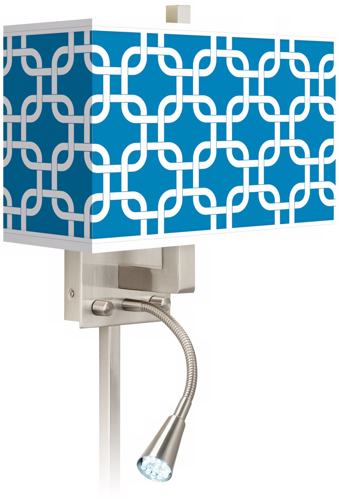 Blue Lattice Giclee LED Reading Light Plug-In Sconce