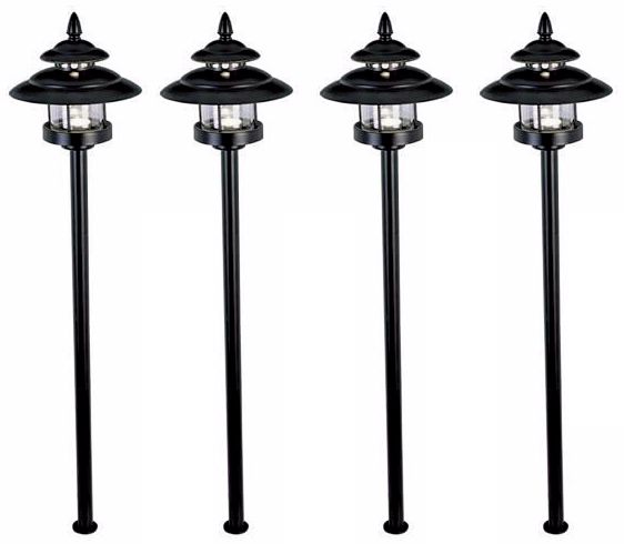 Set of 4 Weathered Bronze Pagoda LED Landscape Path Lights