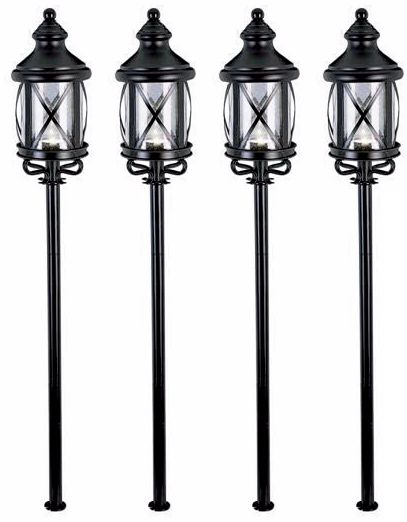 Set of 4 Weathered Bronze Strap LED Landscape Path Lights