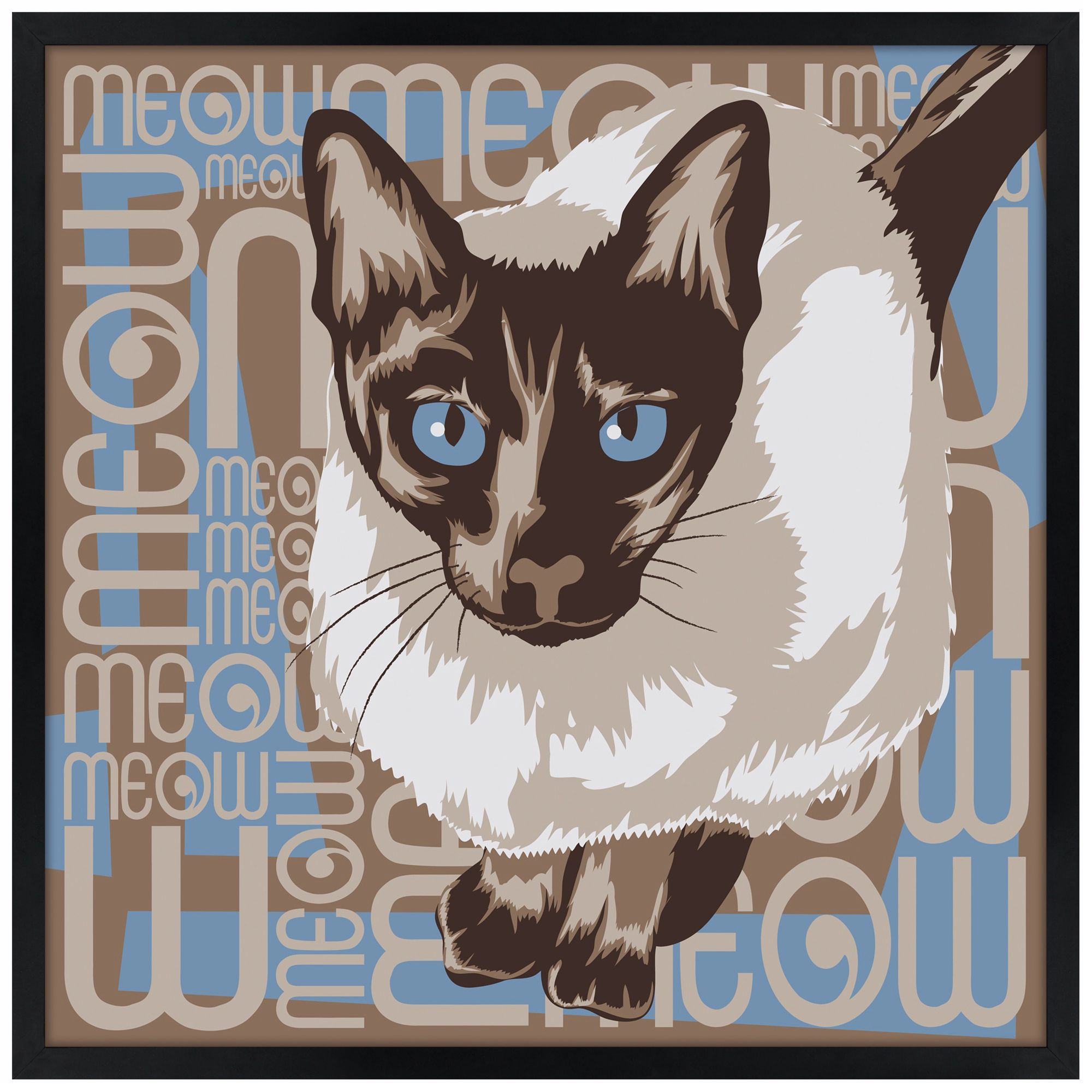 Lunchtime Cat 26" Square Black Giclee Wall Art