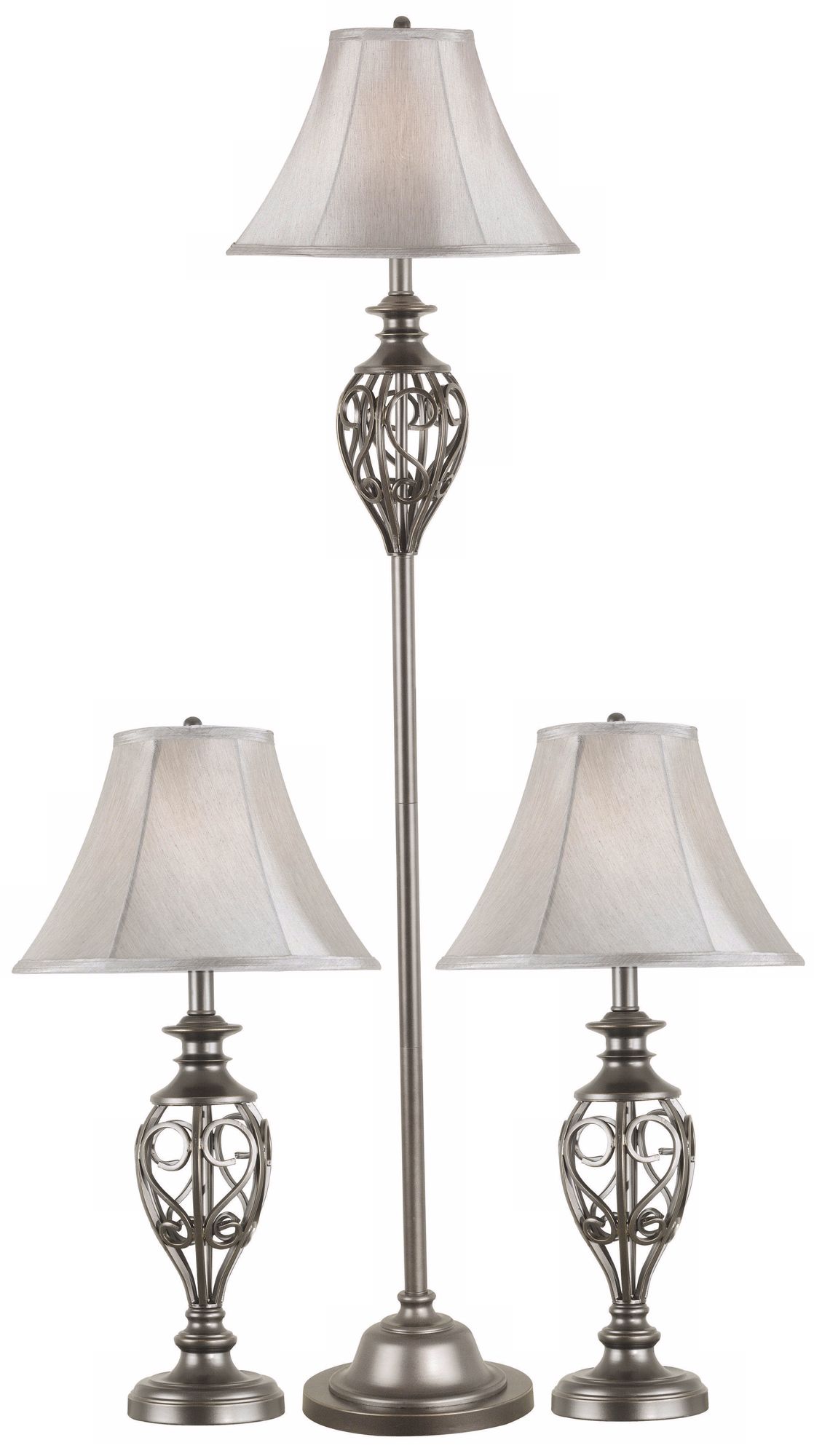 Set of 3 Cerise Silver Floor and Table Lamps