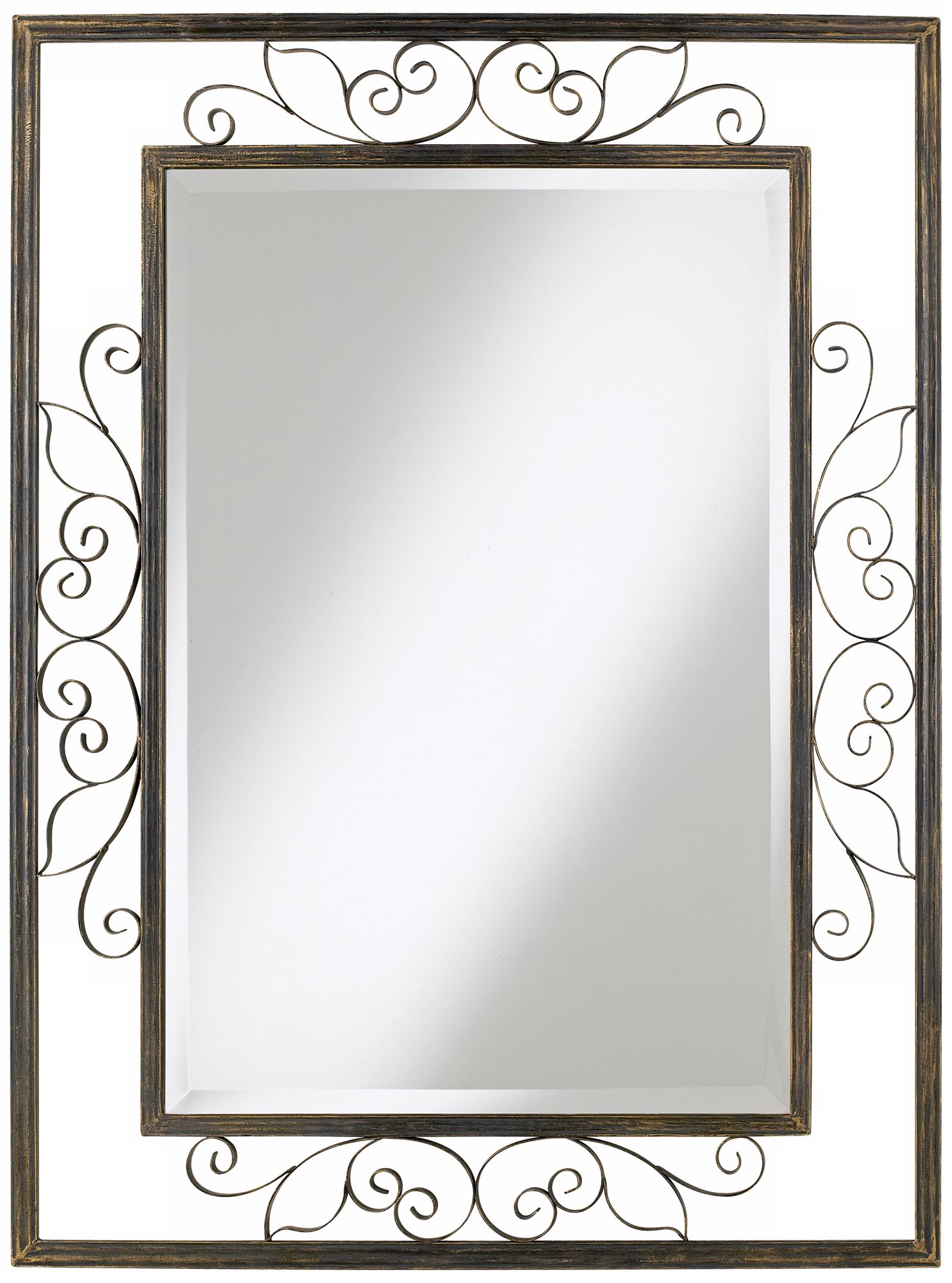 Bronze Iron Openwork Scroll 41" High Wall Mirror