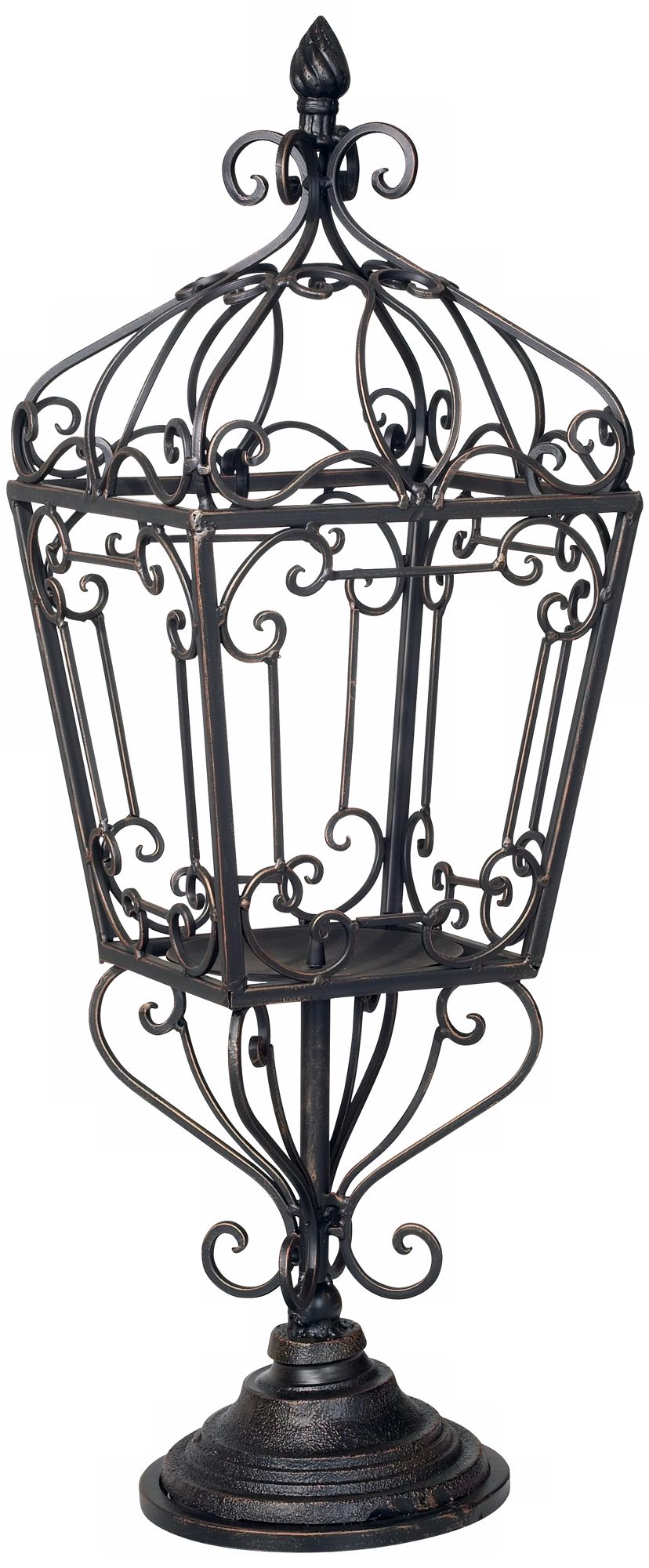 Burnt Copper Metal Scroll Lantern Pillar Candle Holder