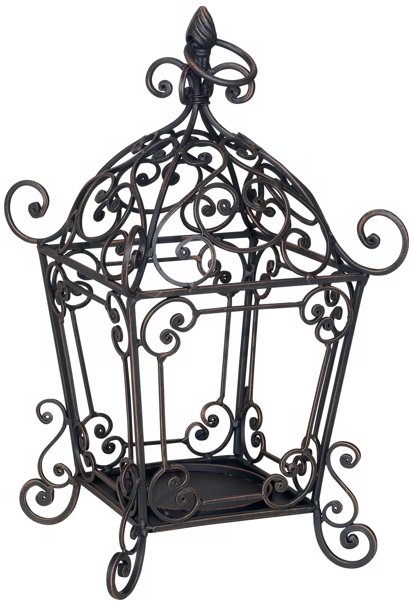 Black Metal Scroll Lantern Pillar Candle Holder