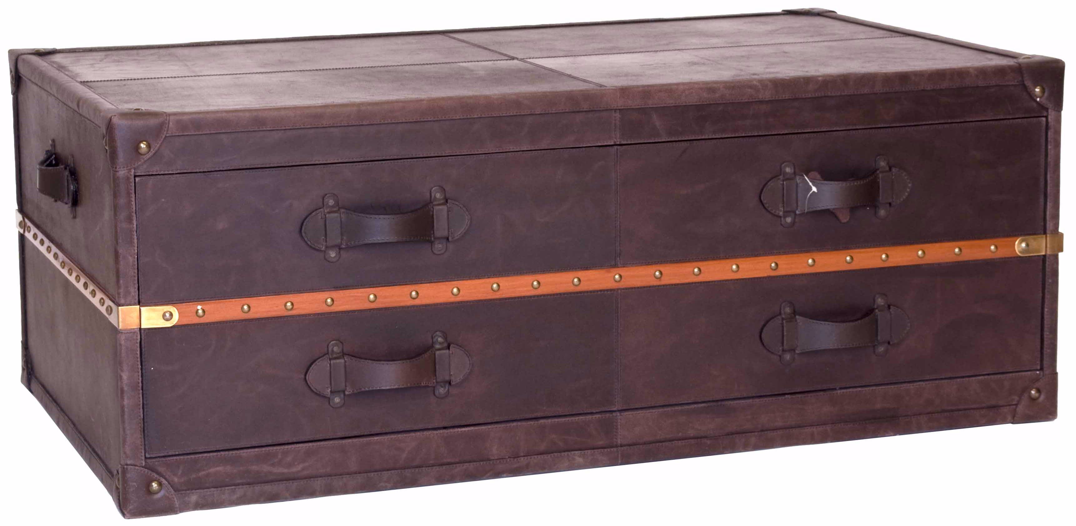 Antique Brown Leather Steamer Coffee Table