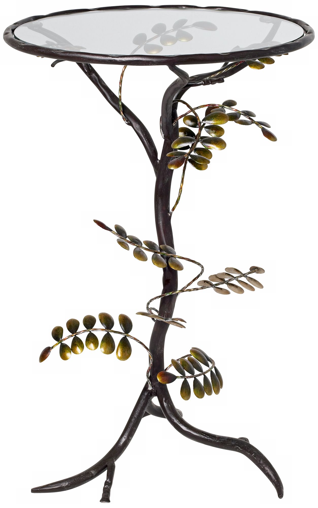 Fern Leaf Glass and Metal Accent Table