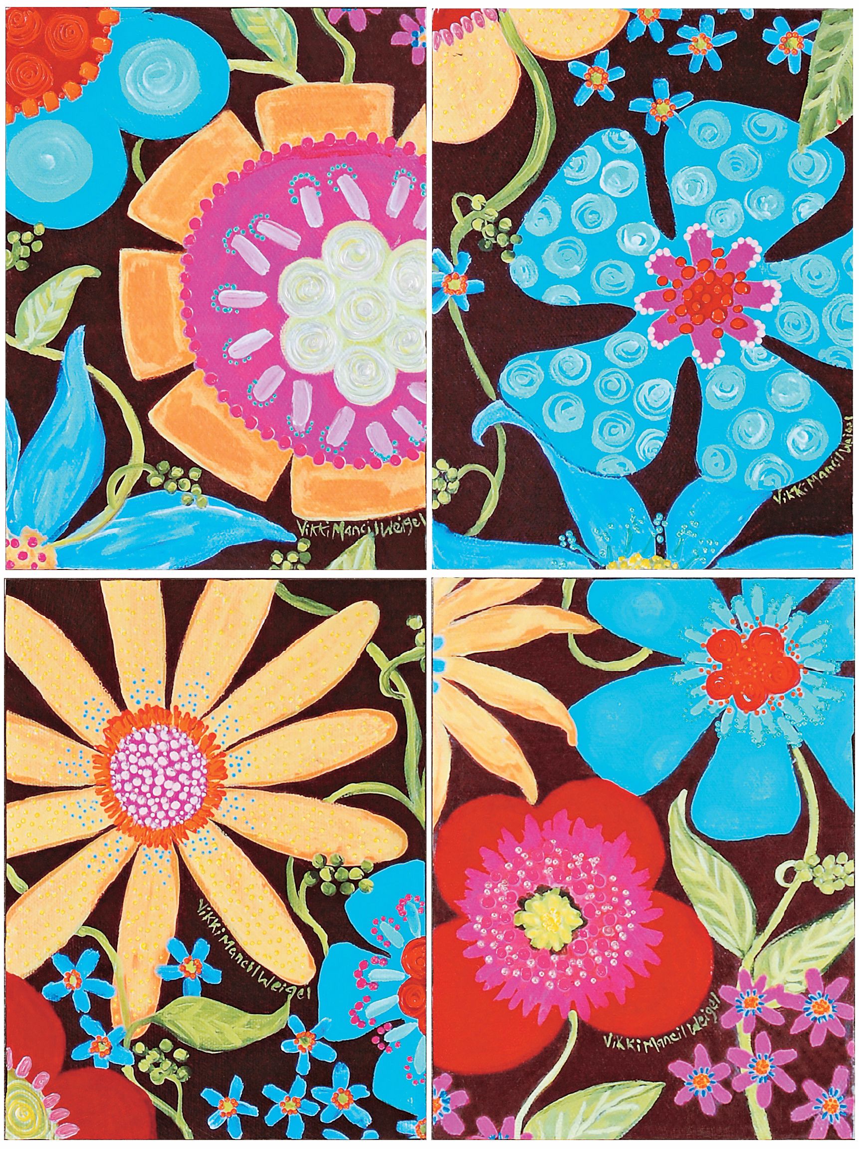 Flowers and Fudge 16" High 12" Wide Set of 4 Wall Art