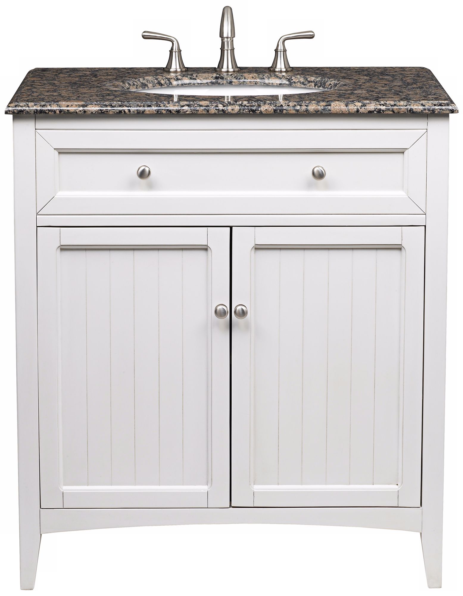 White with Granite Top 30" Wide Sink Bath Vanity