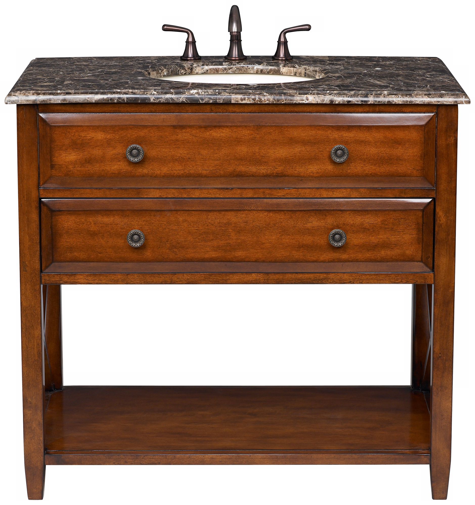 Marble Granite and Cherry Finish Shelf and Sink Vanity
