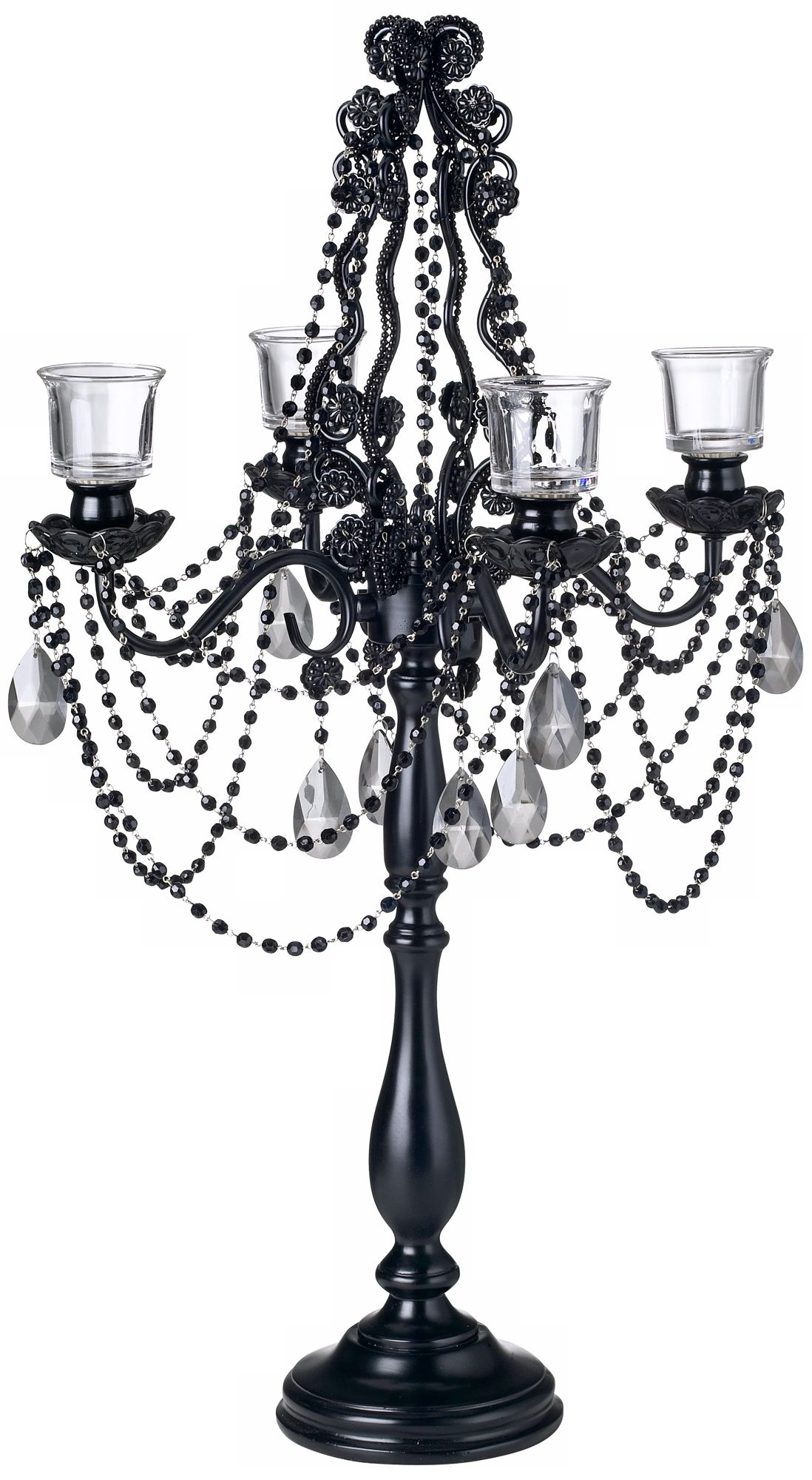 Black and Smoke Crystal Beaded Candelabra