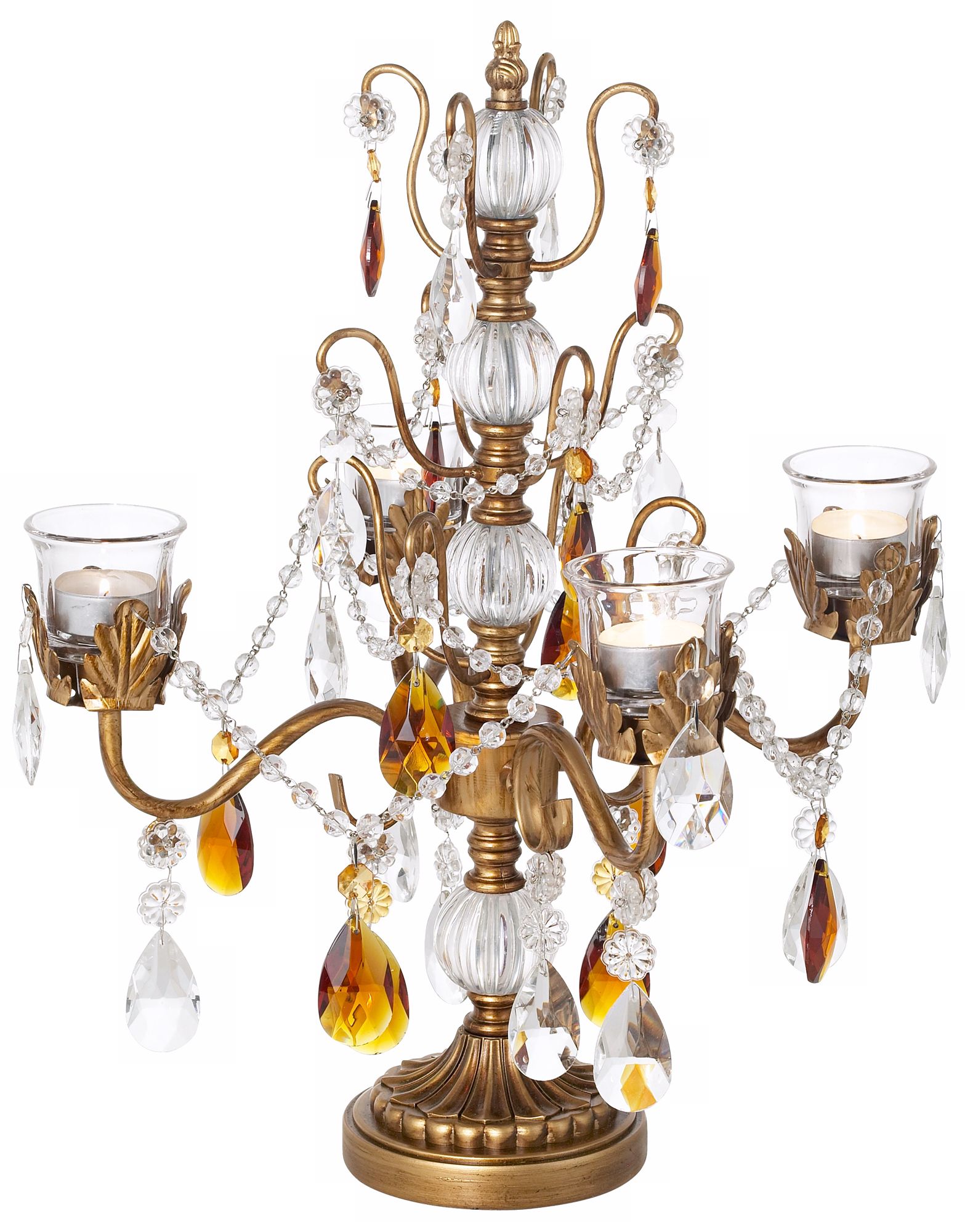 Amber & Antique Gold 18" High Beaded Candelabra
