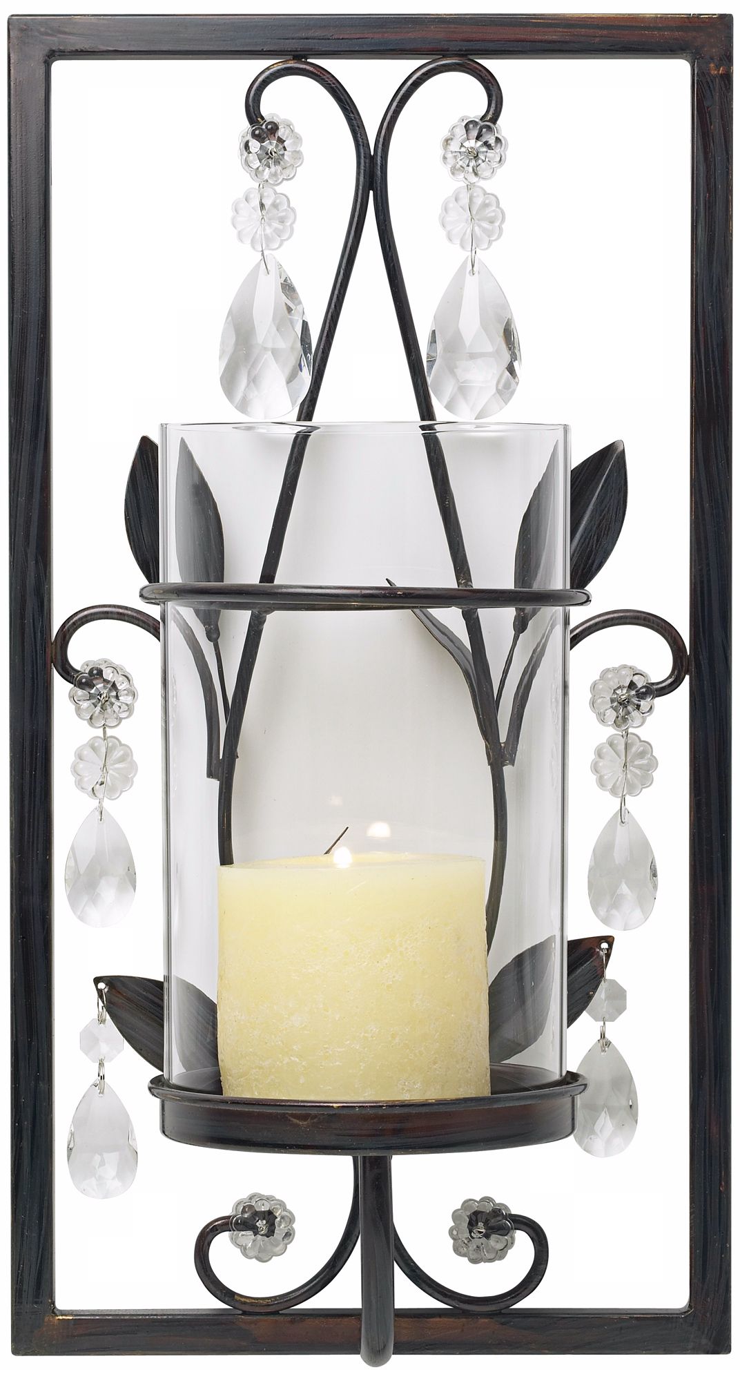 Bronze with Clear Crystal Hurricane Wall Candle Holder