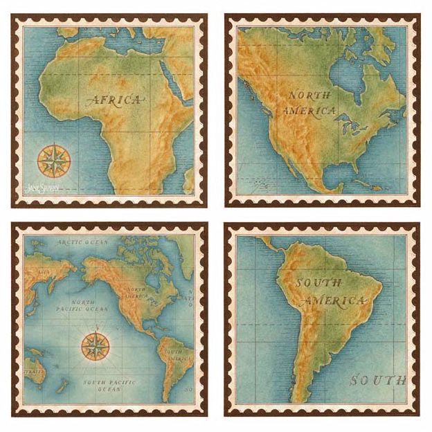 Hindostone Set of Four Maps Stone Coasters