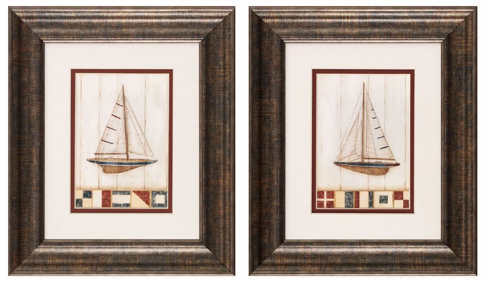 American Yacht I and II 13" High Framed Wall Art