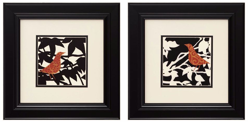 Ornate Bird I and II 14" Square Framed Wall Art