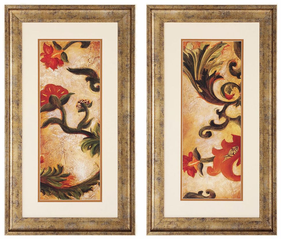Floral Scroll I and II 28" High Framed Wall Art