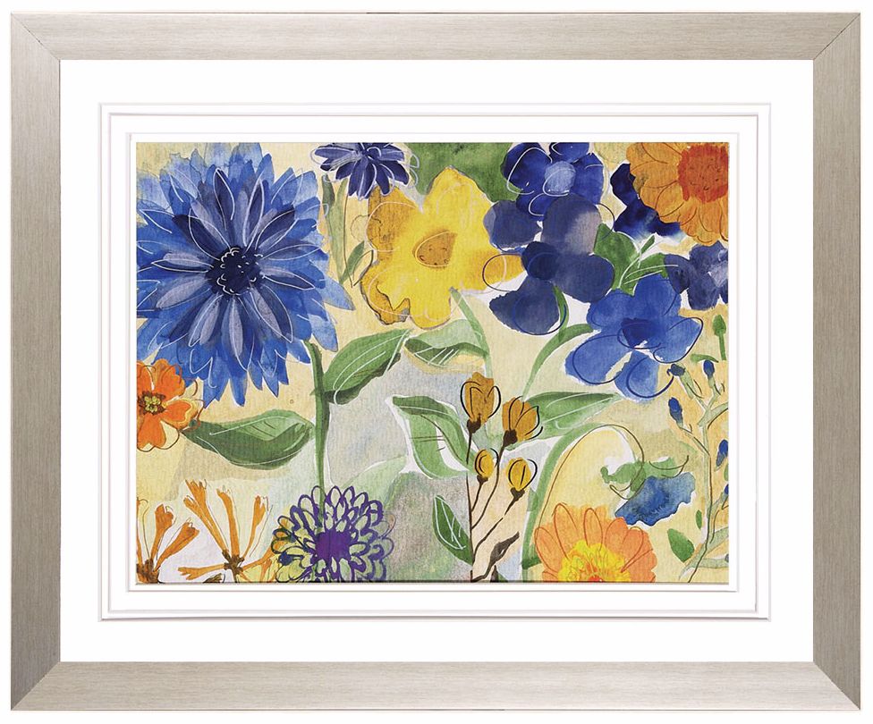 Blue Flowers 34" Wide Framed Wall Art