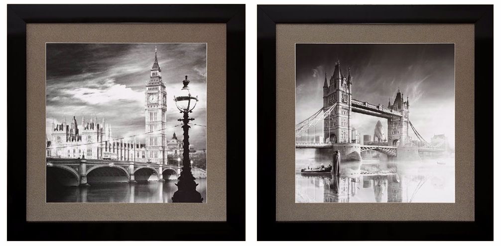 Set of Two Thames and Big Ben 29" Square Framed Wall Art