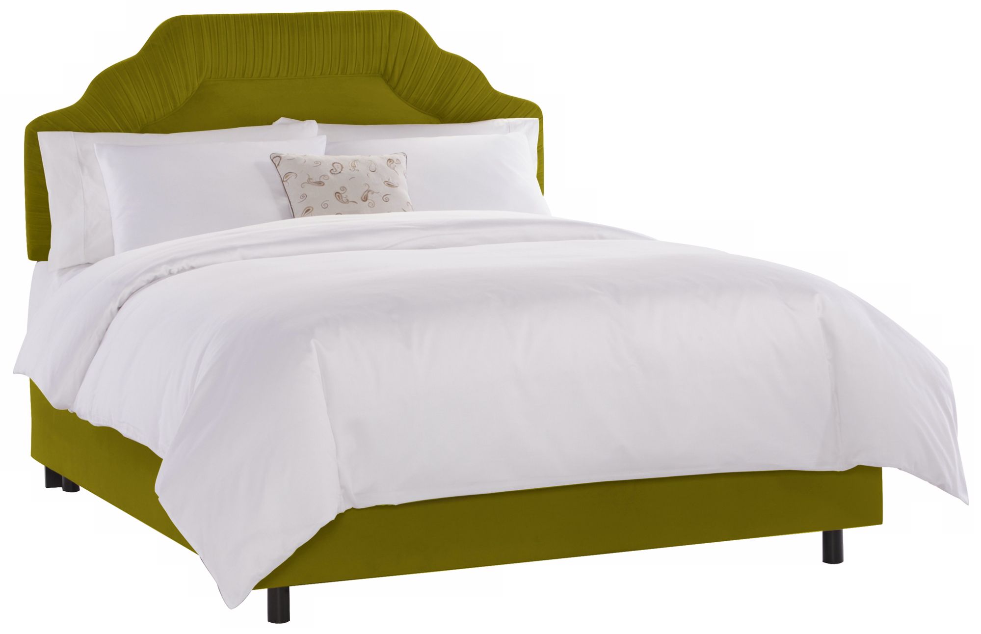 Shirred Headboard Apple Green Velvet Bed California King P2403