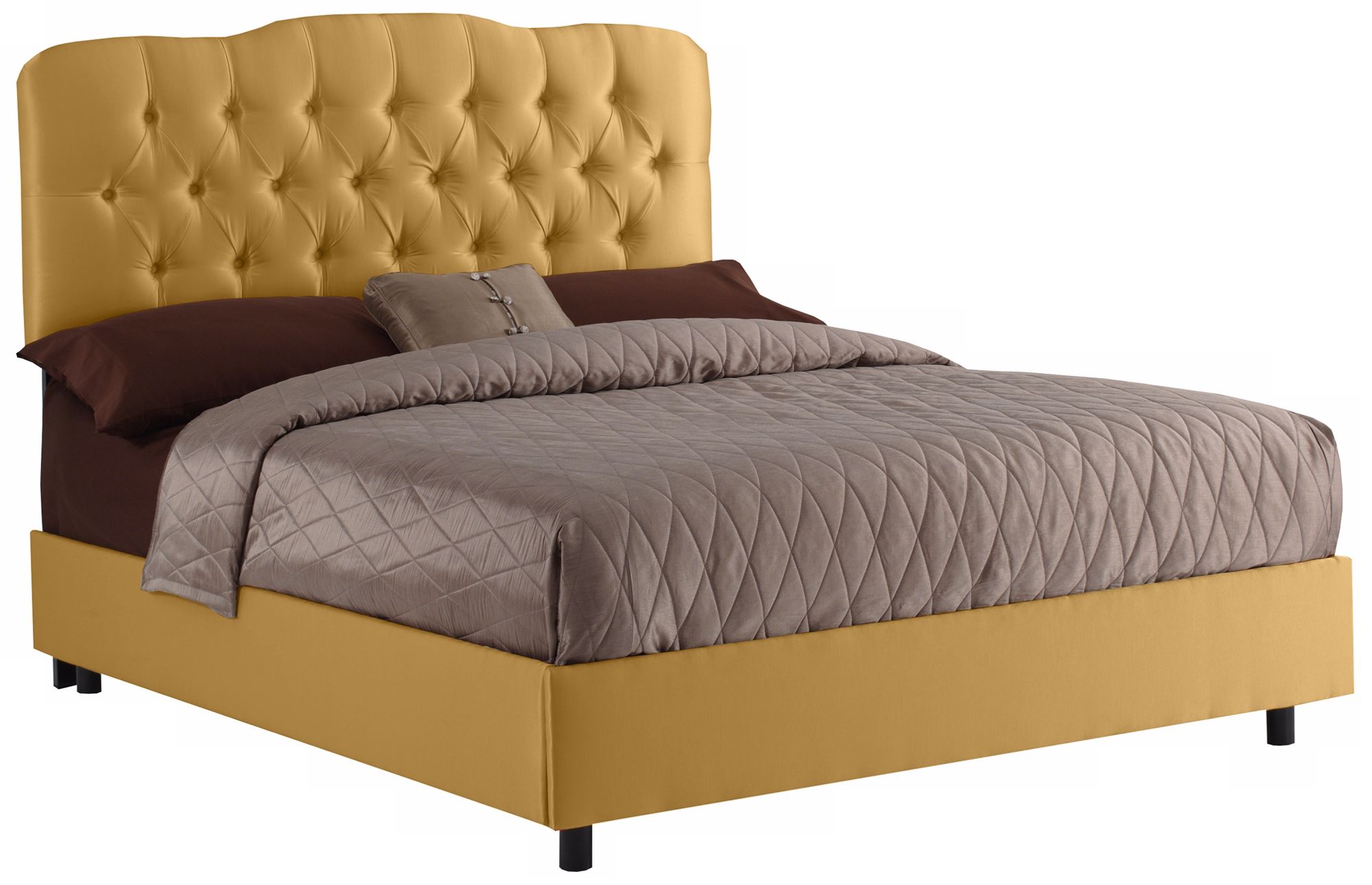 Tufted Headboard Aztec Gold Shantung Bed (California King)