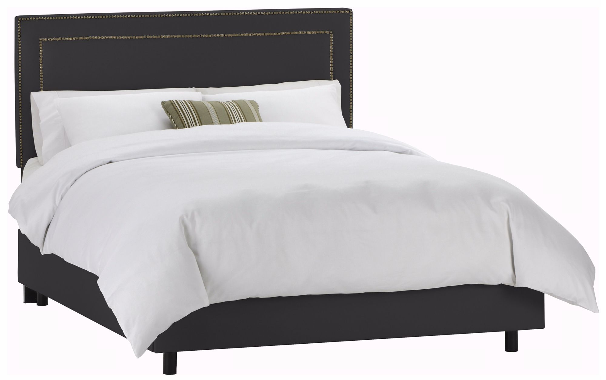 Nail Button Border Headboard Black Twill Bed (King)