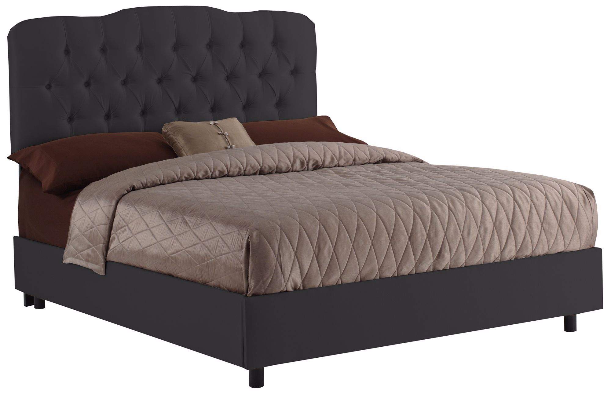 Tufted Headboard Black Shantung Bed (California King)