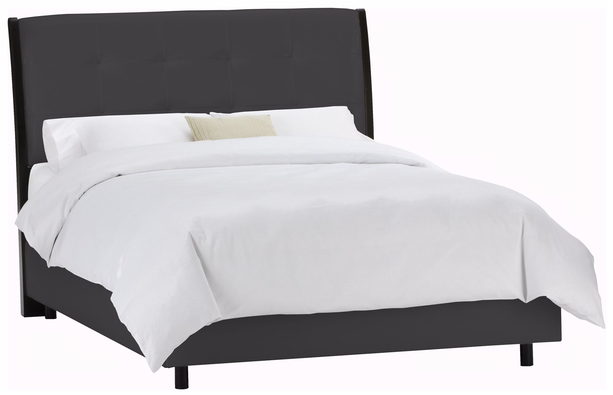 Tufted Headboard Black Microsuede Bed (Queen)