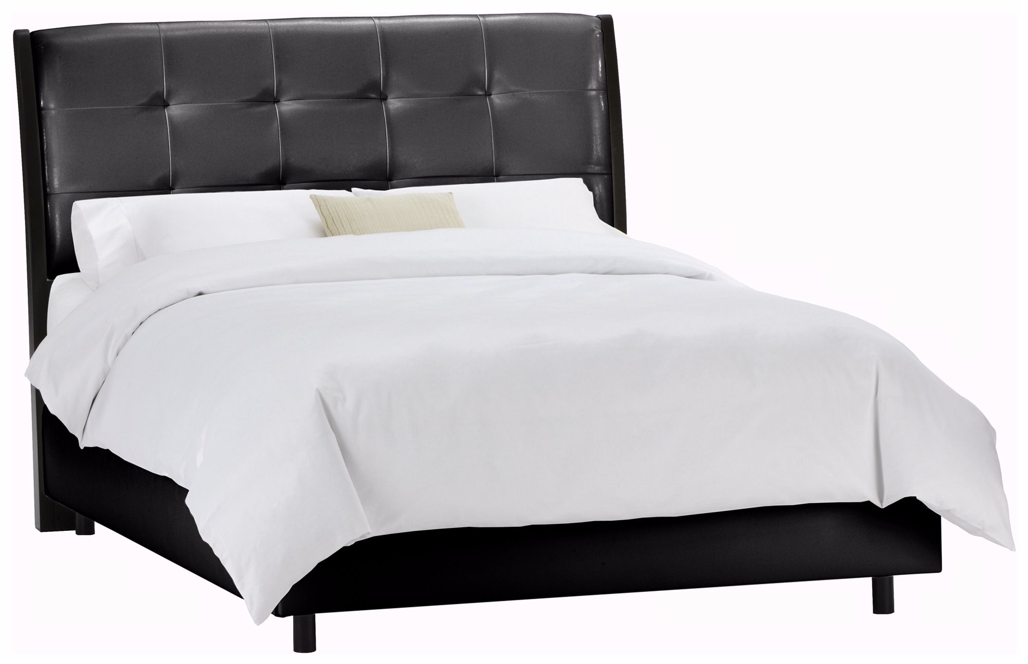 Upholstered Headboard Black Vinyl Bed (Full)