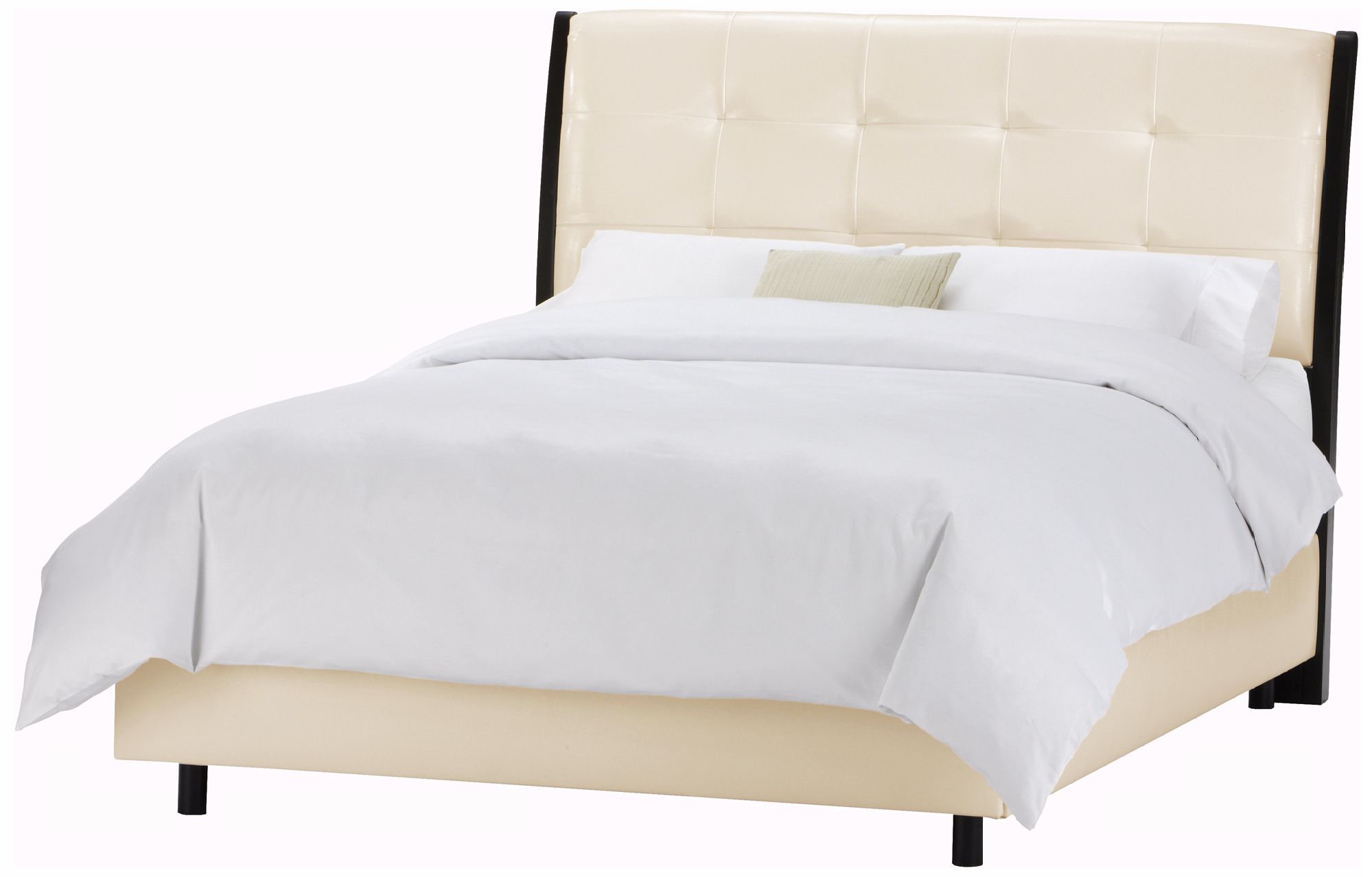 Upholstered Headboard Bone Vinyl Bed (Full)