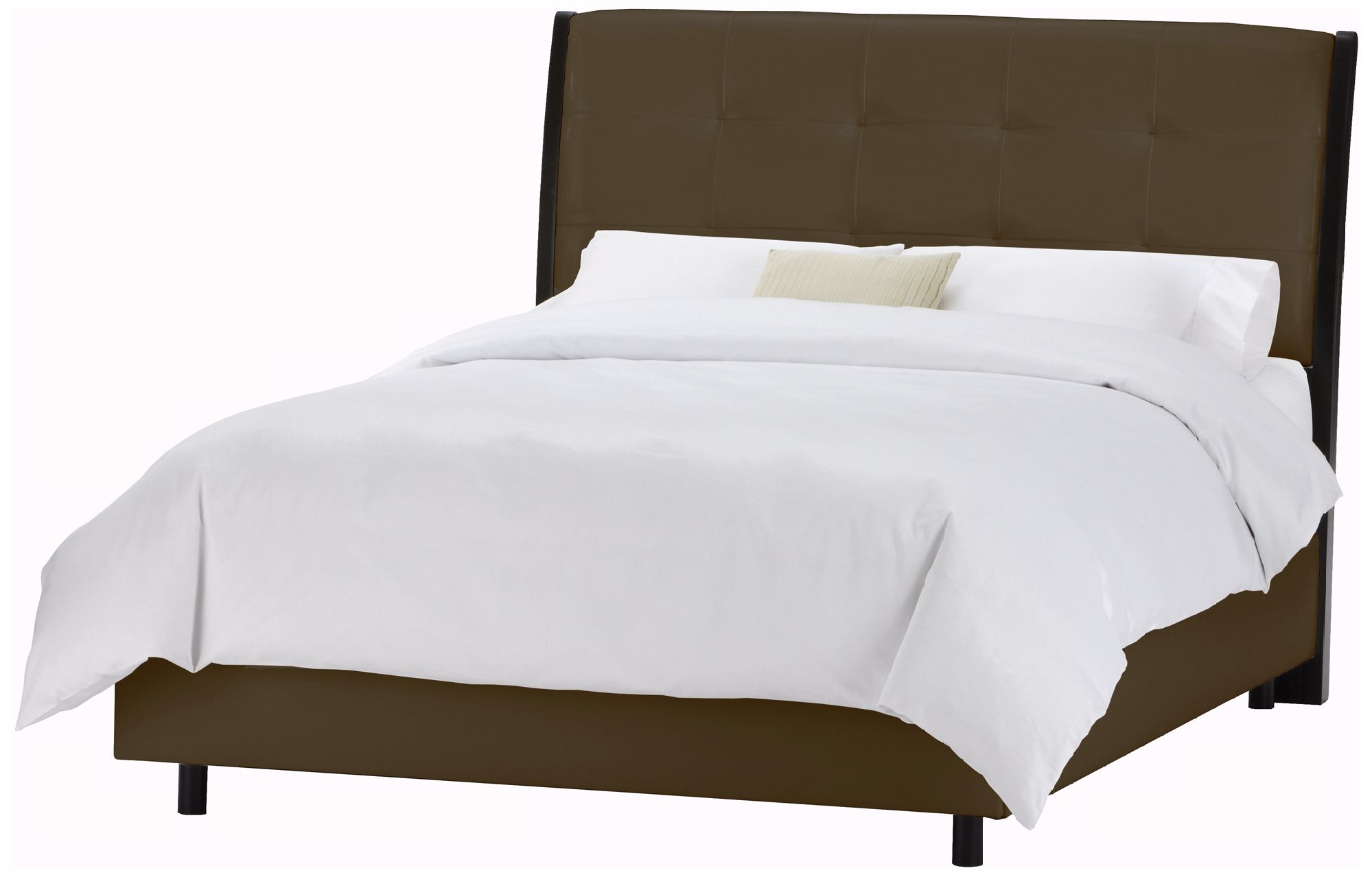 Upholstered Headboard Brown Vinyl Bed (Queen)