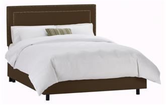 Nail Button Border Headboard Chocolate Twill Bed Queen P2547