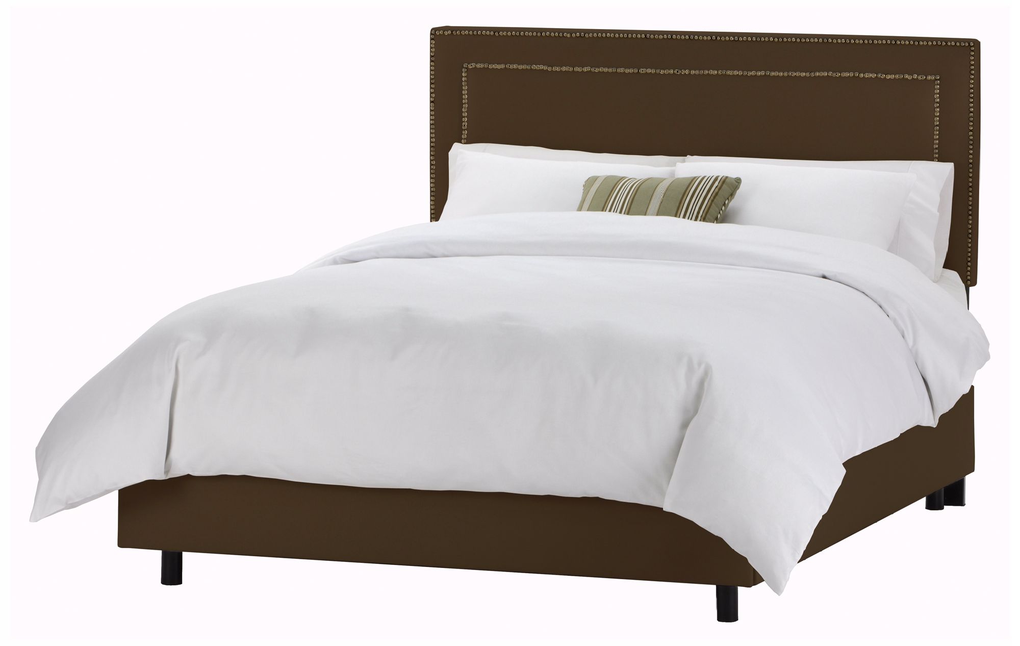 Nail Button Border Headboard Chocolate Twill Bed (Cal King)