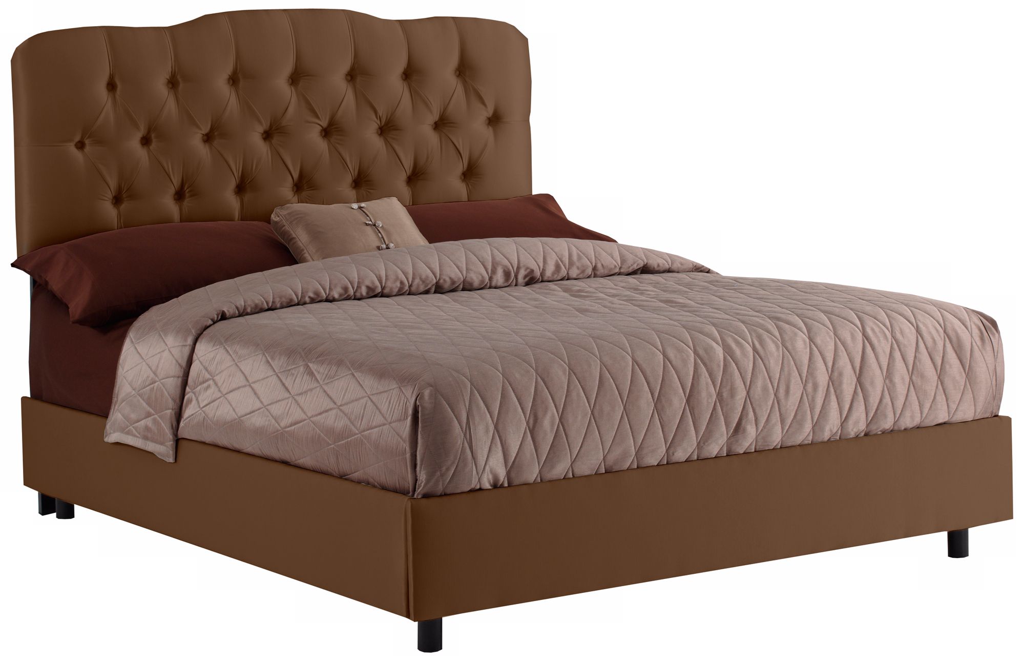 Tufted King Bed in Shantung Chocolate