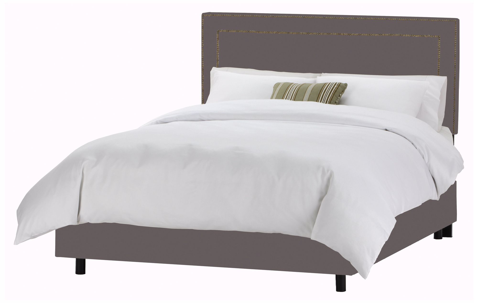 Nail Button Border Headboard Grey Twill Bed (Queen)