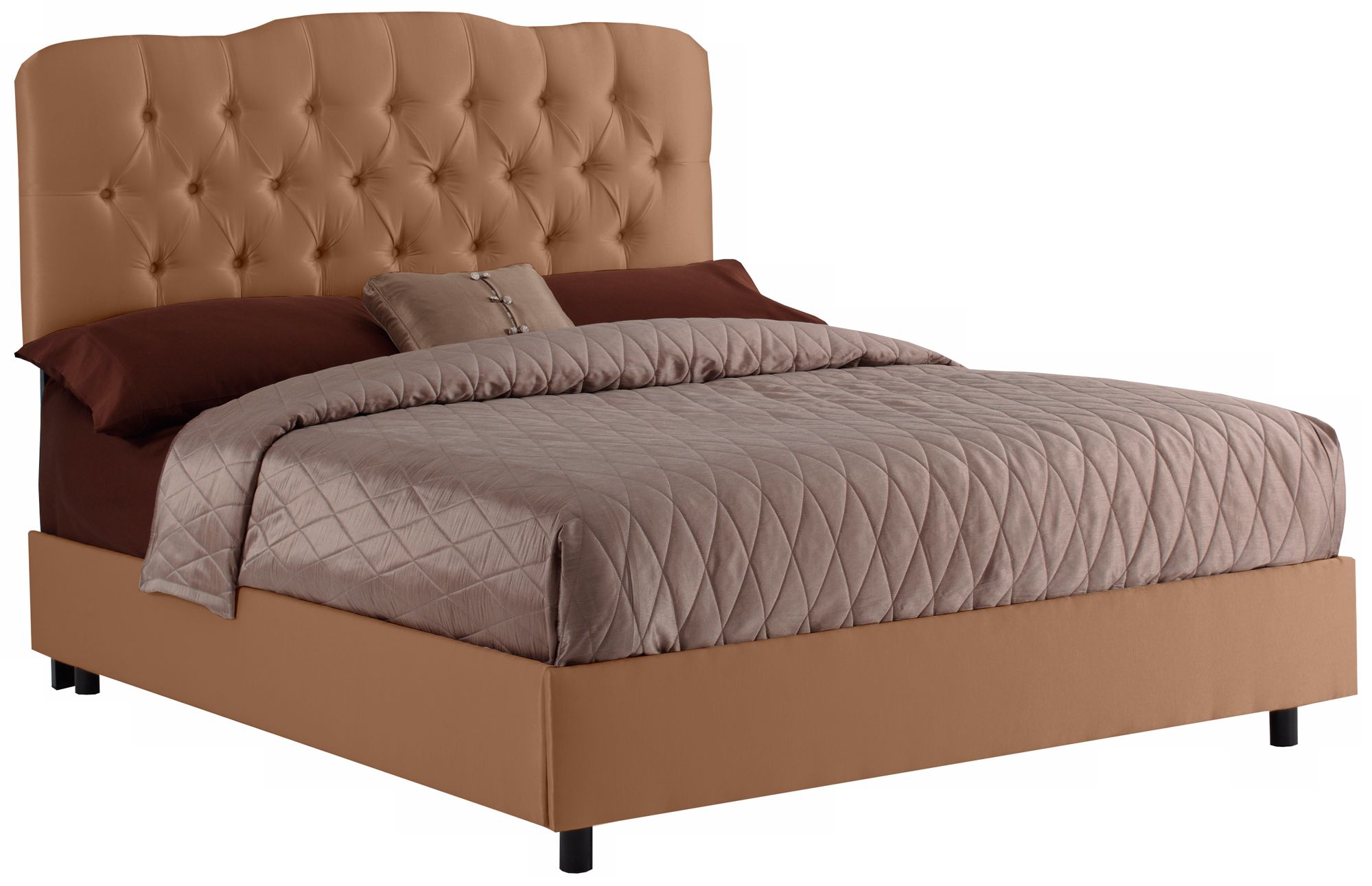 Tufted Headboard Khaki Shantung Bed (Cal King)