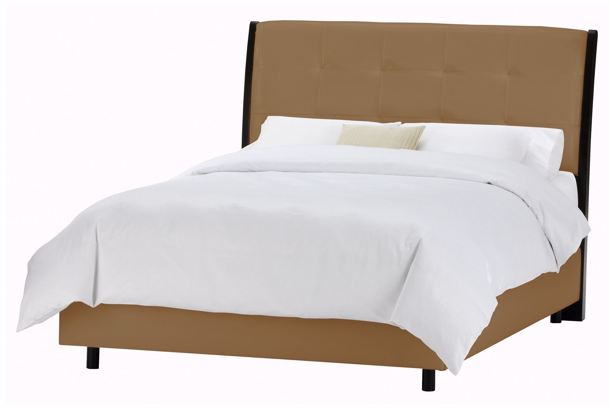 Upholstered Headboard Khaki Microsuede Bed (Full)